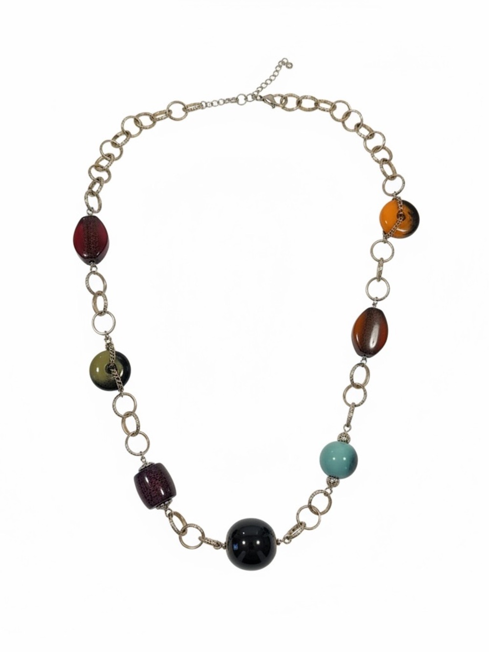 GOLD Multicolor Bead Link‎ Necklace - Women Jewelry